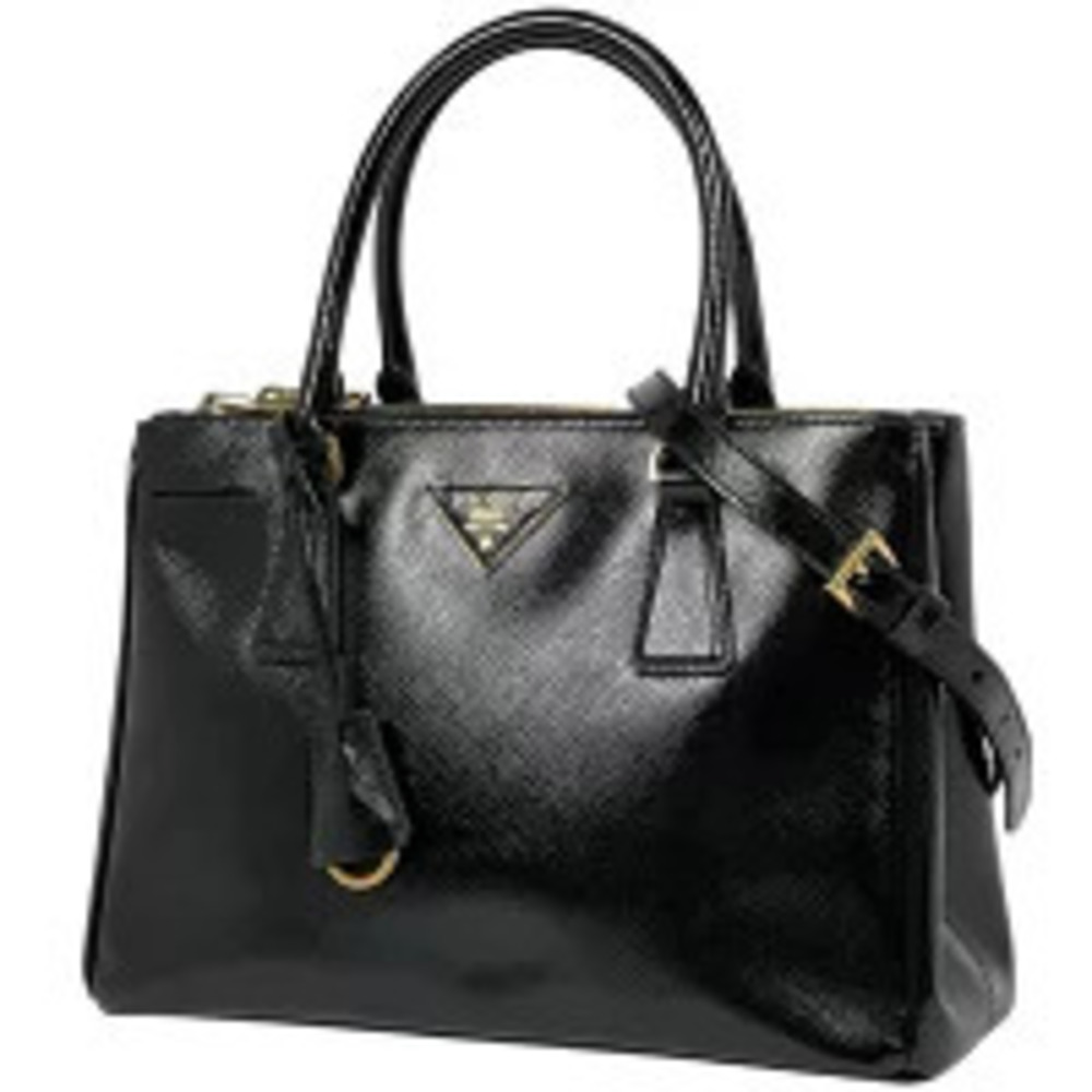 Prada Galleria 2way Shoulder Bag Enamel Saffiano Leather Nero Black